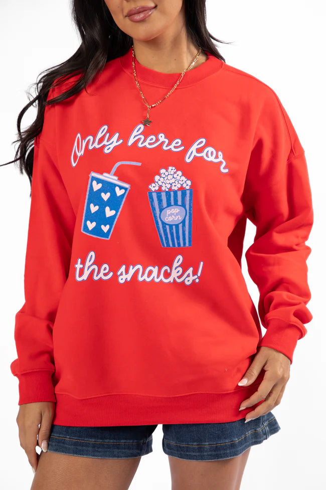 Only Here For The Snacks Red Oversized Graphic Sweatshirt