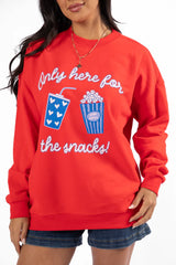 Only Here For The Snacks Red Oversized Graphic Sweatshirt