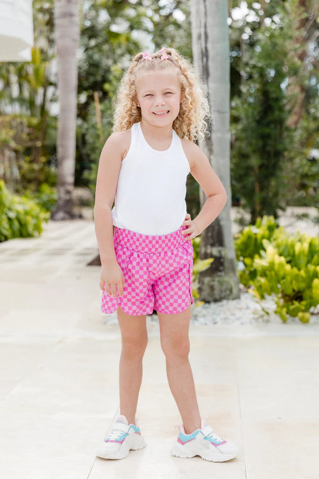 Kid's Errands To Run Pink Checkered High Waisted Athletic Shorts SALE