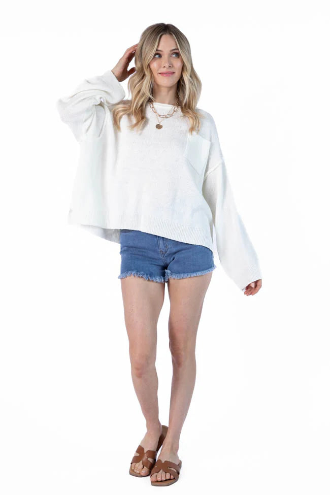 Tell Me Everything Ivory Oversized Pocketed Light Weight Sweater