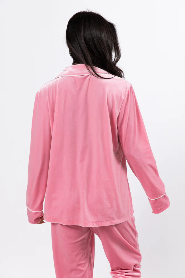 Asking Again Pink Velvet Button Front Lounge Top FINAL SALE