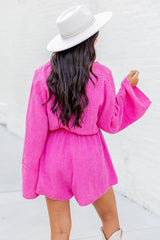 Washed Away Hot Pink Acid Wash Long Sleeve Romper FINAL SALE