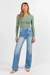 Emily Light Wash 90's Flare Split Hem Wide Leg Jeans