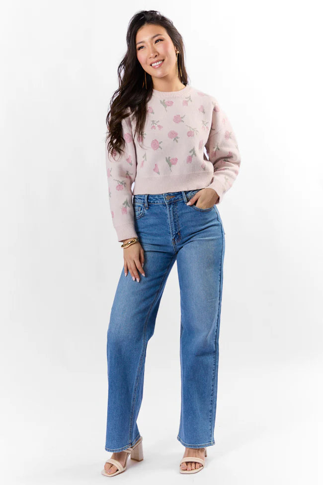 Grand Measures Light Pink Floral Sweater