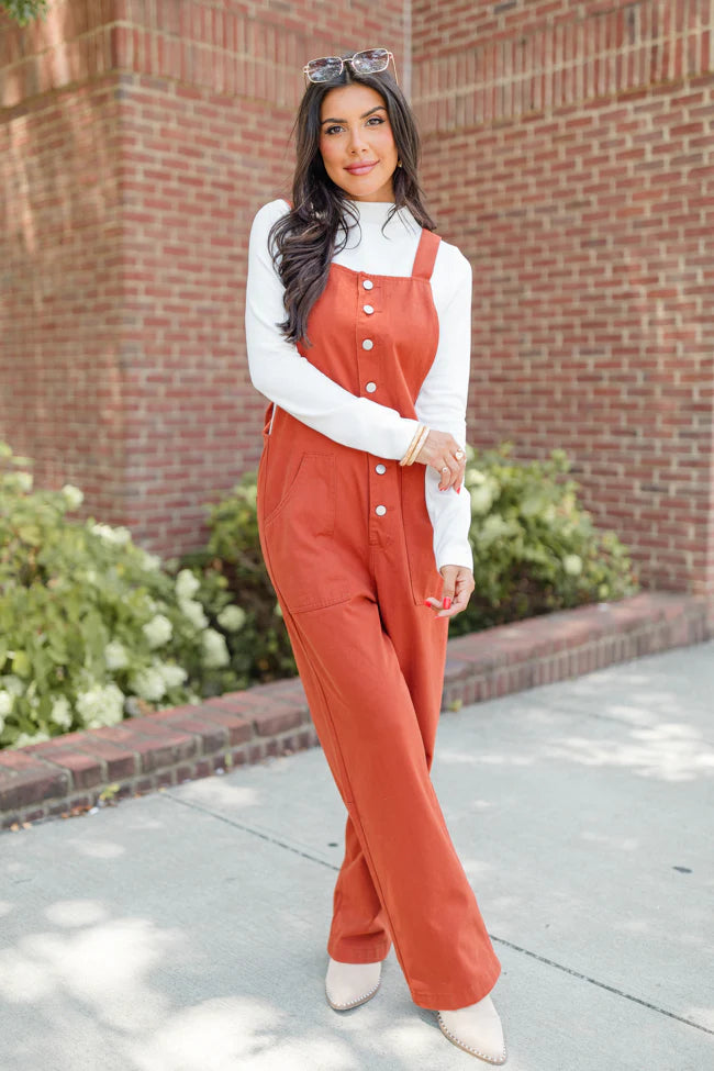 Can't Replace You Rust Button Front Wide Leg Overalls FINAL SALE