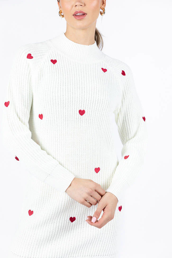 Call Back Later Ivory Heart Detail Sweater Dress FINAL SALE