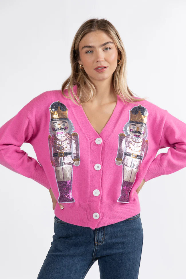 Let's Get Crackin' Pink Sequin Nutcracker Cardigan  FINAL SALE