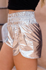 Errands To Run Silver Metallic High Waisted Athletic Shorts FINAL SALE