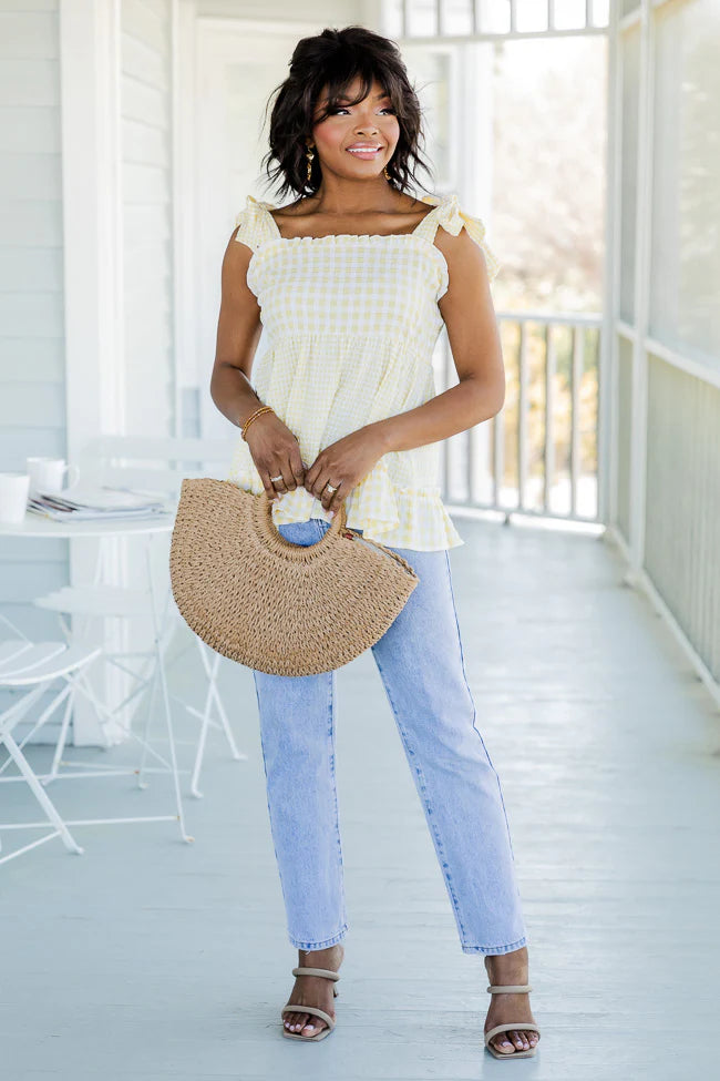 So I've Heard Yellow Gingham Tie Sleeve Tank FINAL SALE