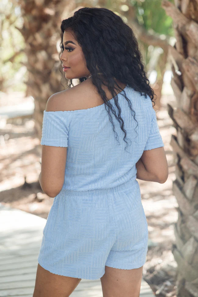 New Horizons Blue Terry Cloth Romper SALE