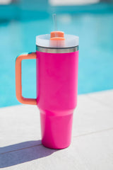 Sippin' Pretty Pink and Orange 40 oz Drink Tumbler With Lid And Straw SALE