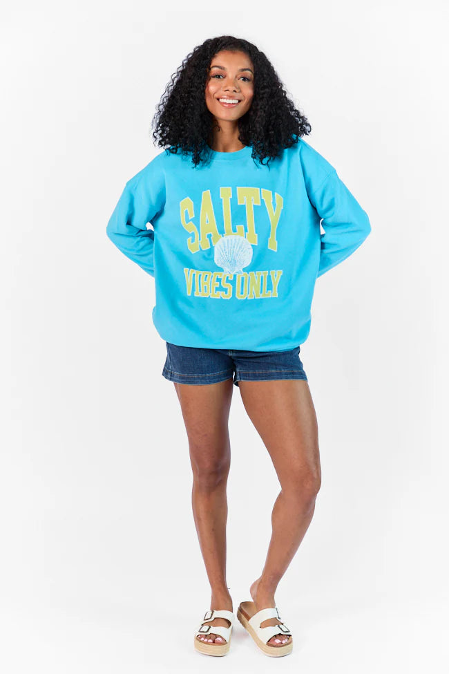 Salty Vibes Only Aqua Oversized Graphic Sweatshirt