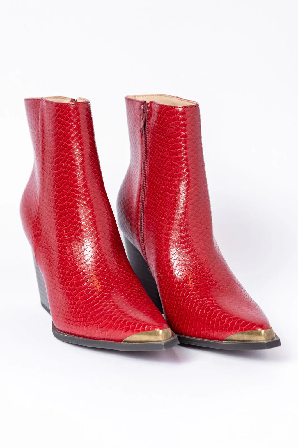 Jessie Red Snakeskin Pointed Toe Bootie