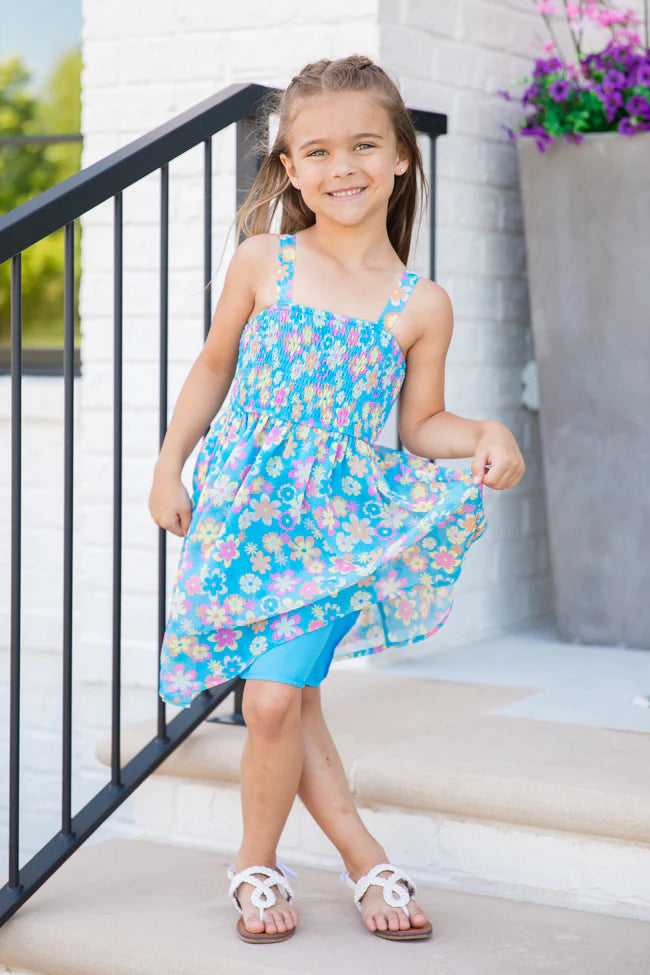 Kid's Sunny Skies Blue Floral Mini Dress SALE