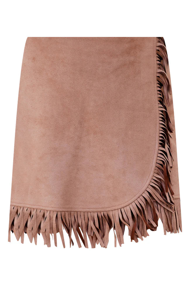 I'll Go First Brown Fringe Hem Suede Mini Skort FINAL SALE