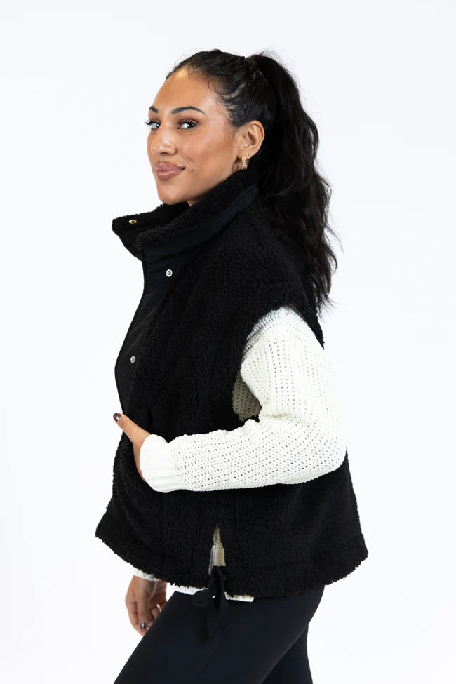 Feel It All Black Oversized Sherpa Vest