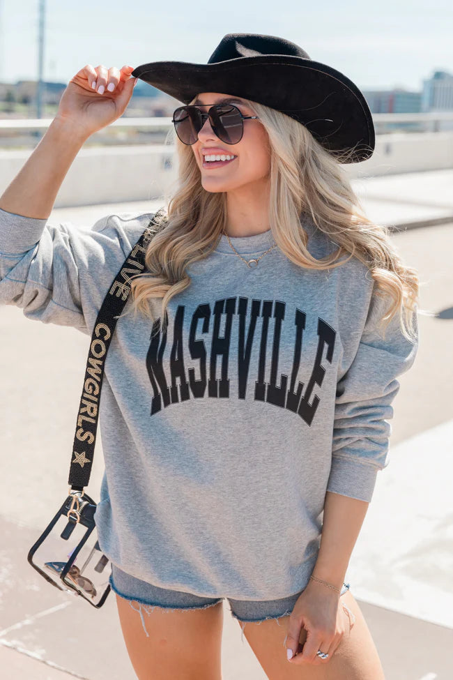 Nashville Light Grey Oversized Graphic Sweatshirt