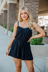 Take A Minute Black Solid Tie Waist Romper SALE