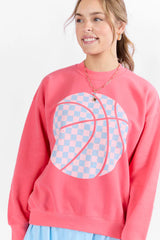 Basketball Checkered Light Red Graphic Sweatshirt