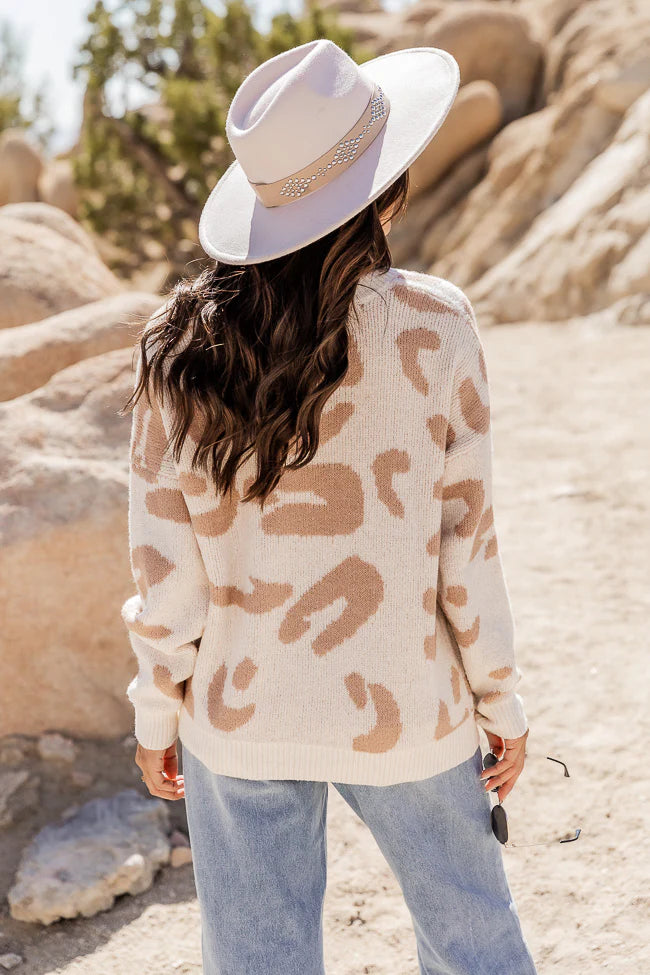 Wild Expectations Taupe And Ivory Leopard Print Sweater FINAL SALE