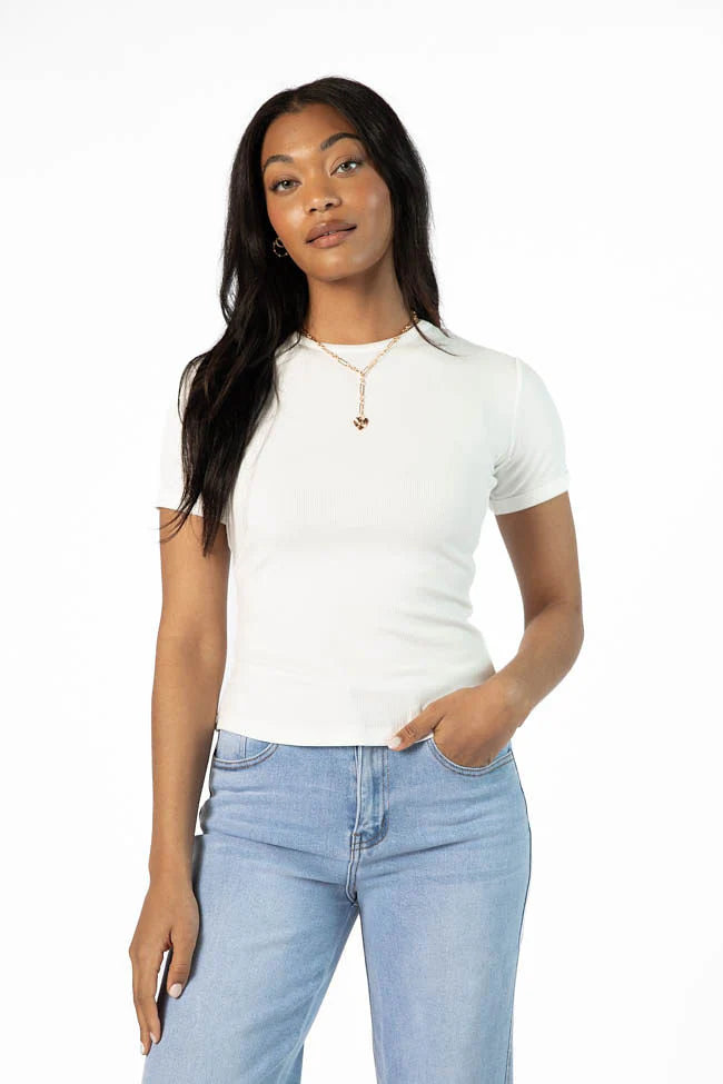 Everyday Essential Ivory Ribbed Crew Neck Tee