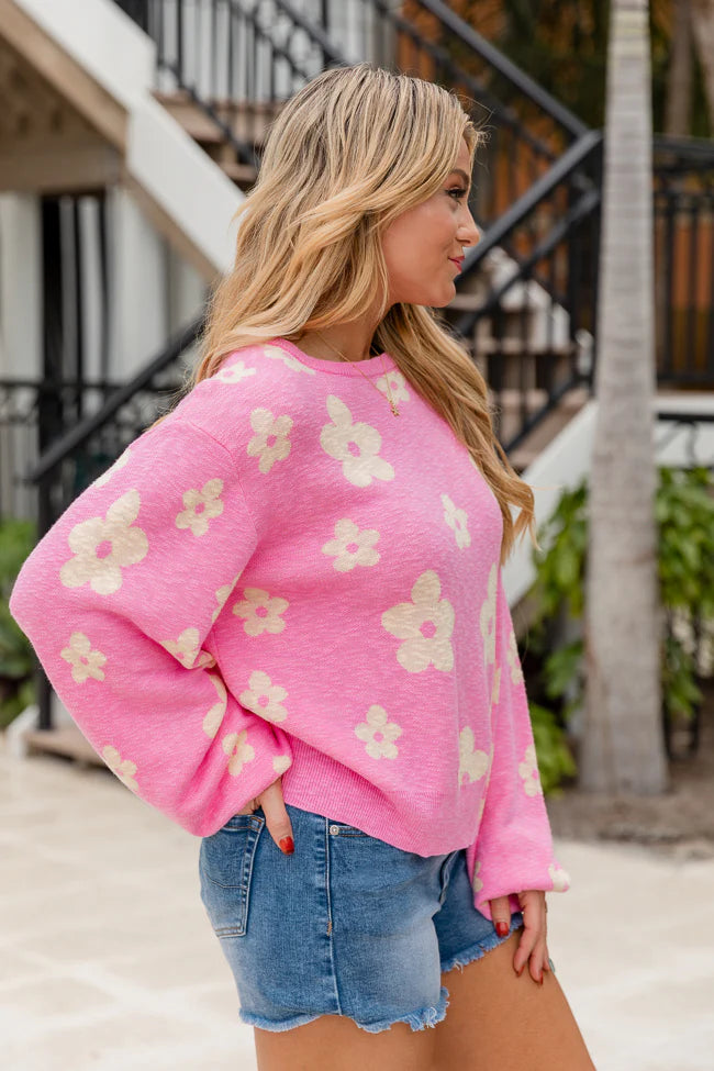 Spring Fever Pink and Yellow Flower Sweater SALE