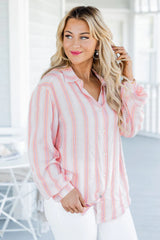 Pink Shores Striped Button Front Blouse FINAL SALE