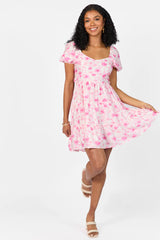 Calling Perfection Pink Floral Dress With Back Bow Detail