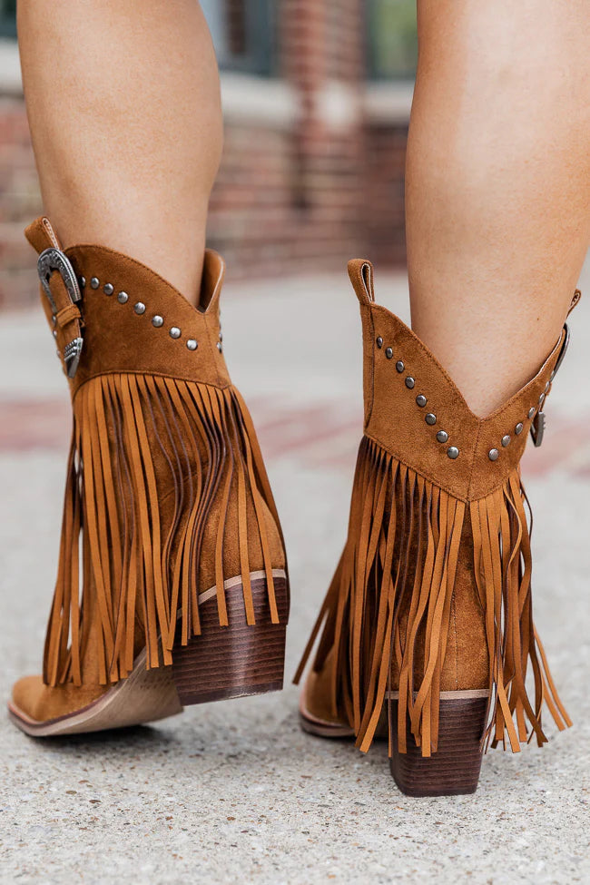 Jayde Camel Fringe Booties FINAL SALE