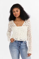 Unbeatable Memories Long Sleeve Ivory Crochet Cardigan