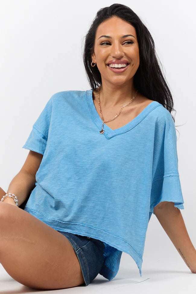 Rooted Essential Blue V-Neck Tee