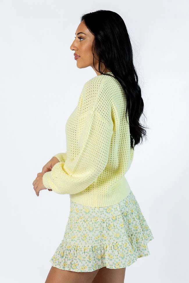 Match My Mood Yellow Textured Crew Neck Sweater