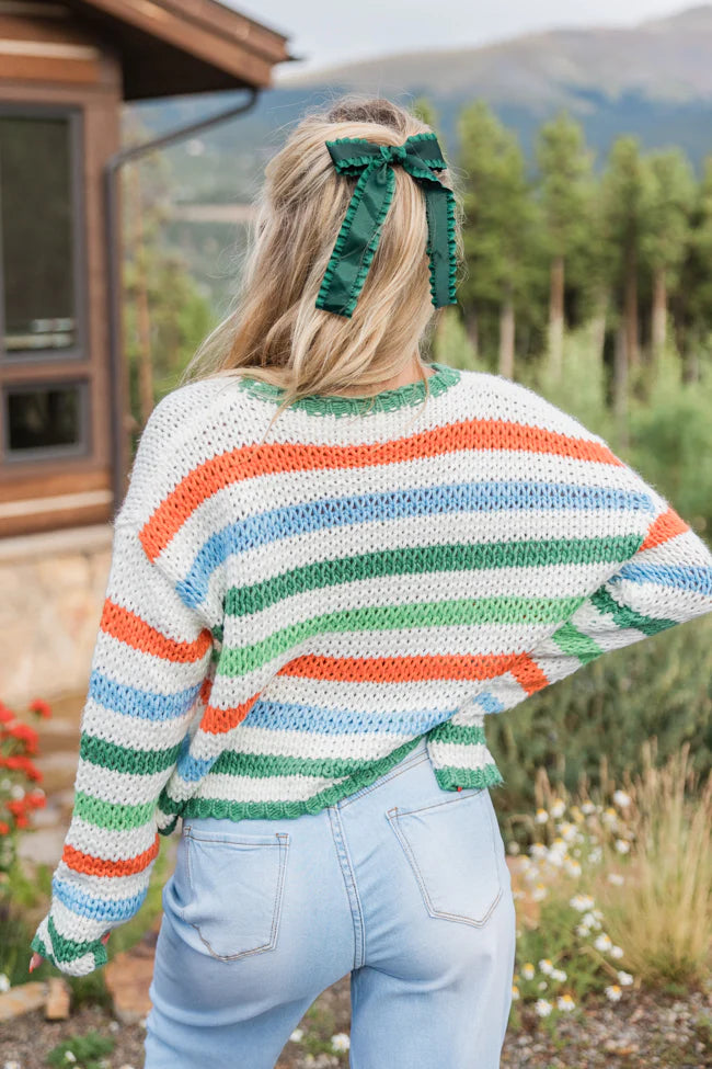 Easy Aspirations Green Multi Stripe Sweater