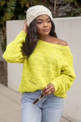 High Expectations Lime Woven Textured Sweater FINAL SALE