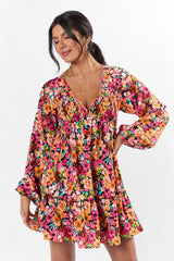 Here We Are Black Multi Floral Mini Dress