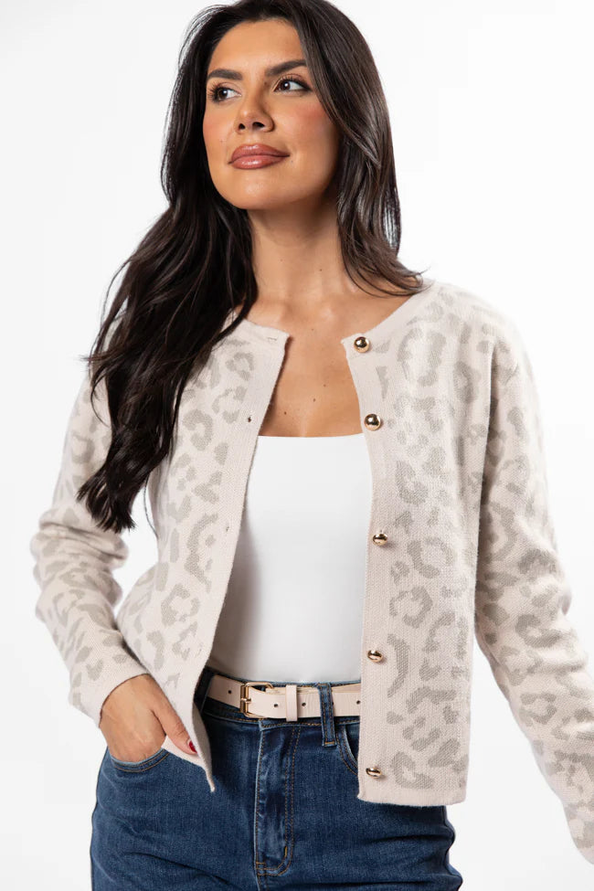 Dream Big Taupe Leopard Cardigan