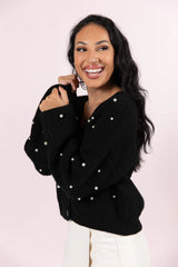 Beautiful Memories Black Pearl Embellished Cardigan FINAL SALE