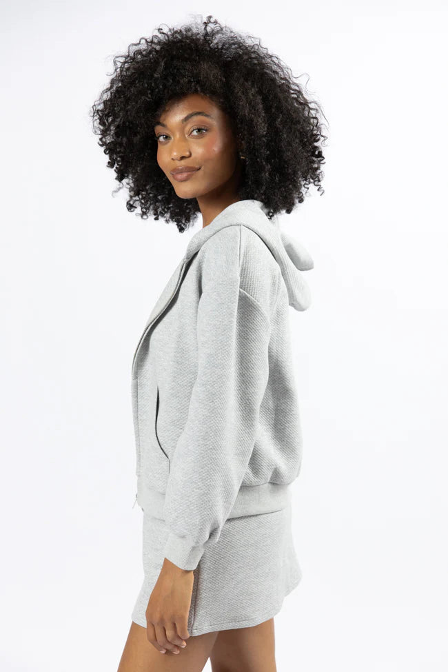 Have It My Way Grey Textured Knit Zip Up Hooded Sweatshirt SALE