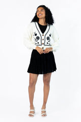 Bloom With Grace Ivory and Black Floral Embroidered Cardigan