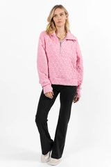 Love Is Everything Pink Quilted Quarter Zip Pullover