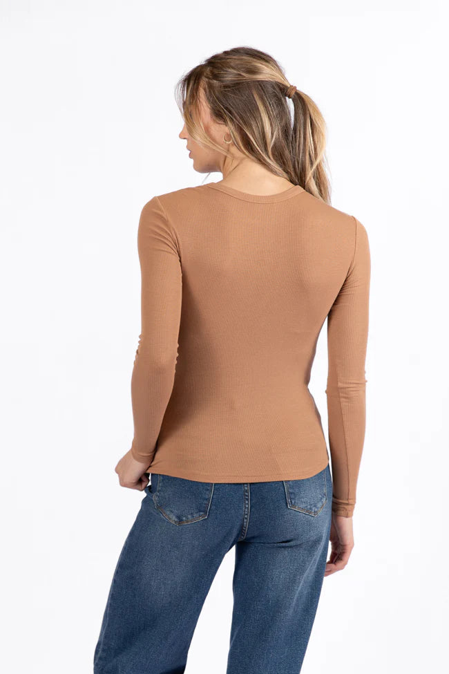 Make Your Choice Brown Ribbed Long Sleeve Tee