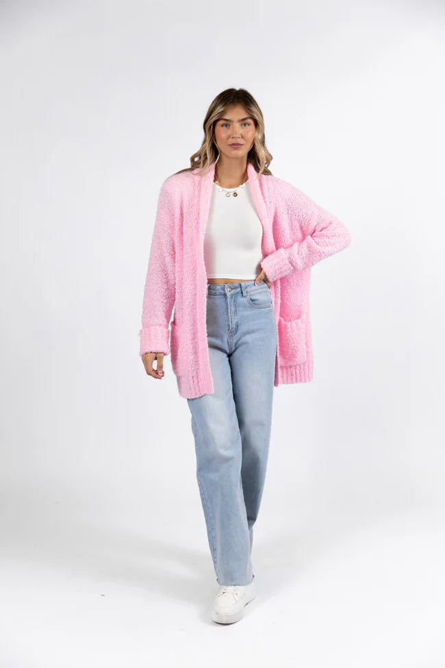 All Time Fav Pink Fuzzy Cardigan