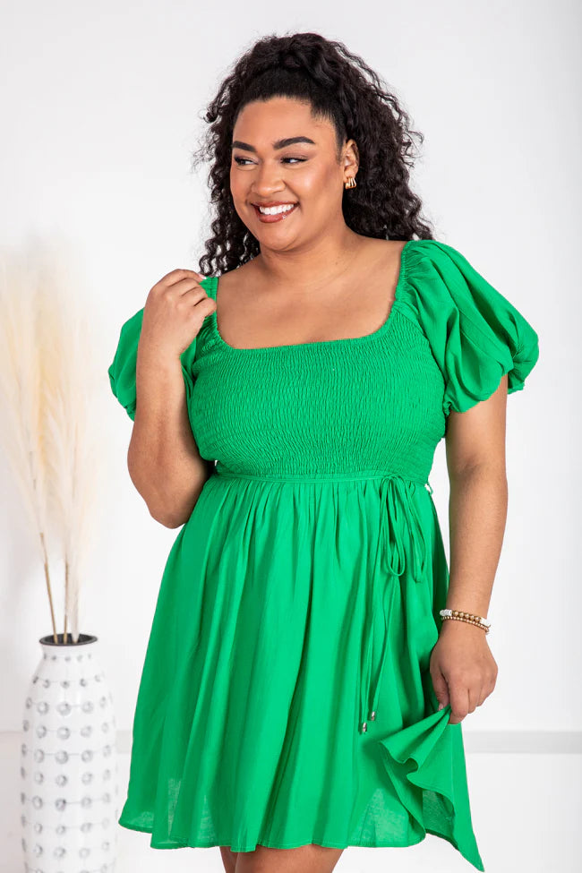 Gentle Touch Kelly Green Puff Sleeve Mini Dress FINAL SALE