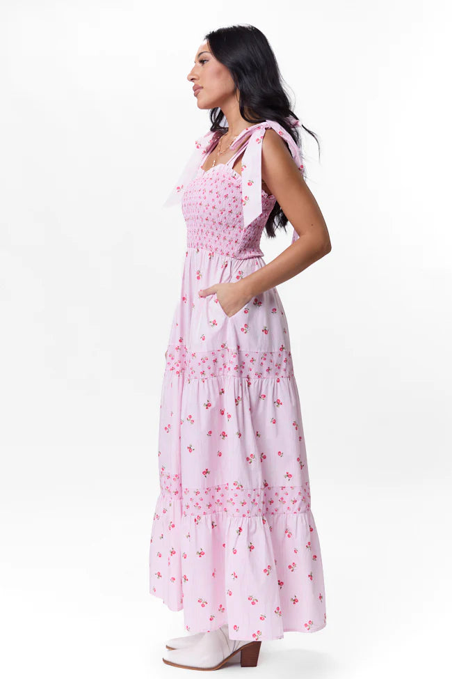 When We Were Young Smocked Pink Print Maxi Dress