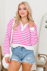 Line Up Pink Striped Collared Sweater SALE