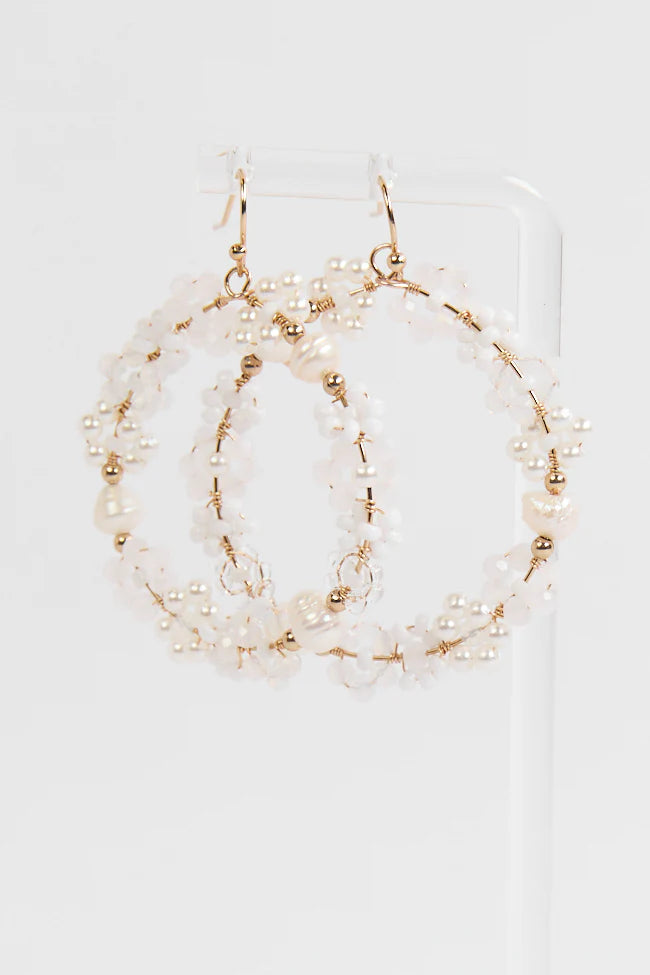 White Daisy Hoop Earrings