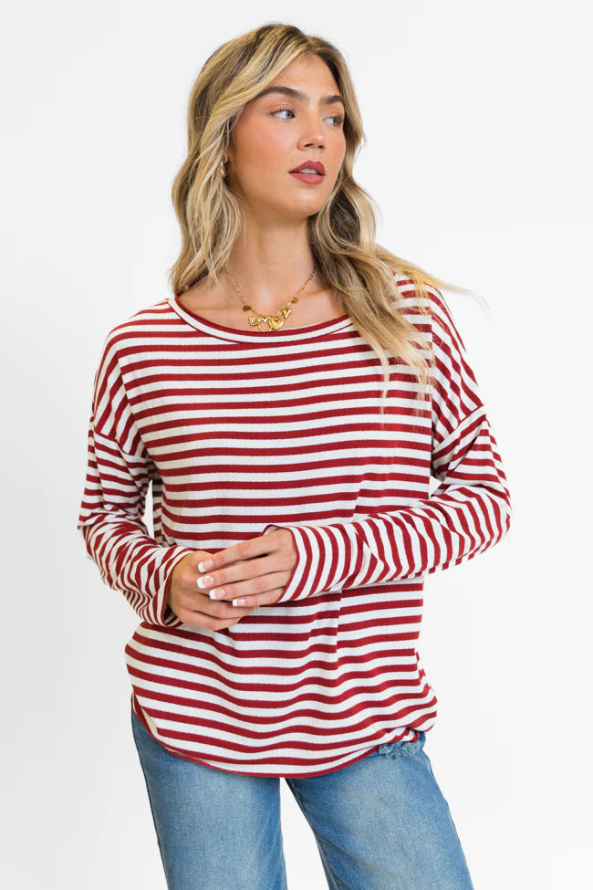 Blizzard Bliss Red Wide Neck Striped Knit Top FINAL SALE