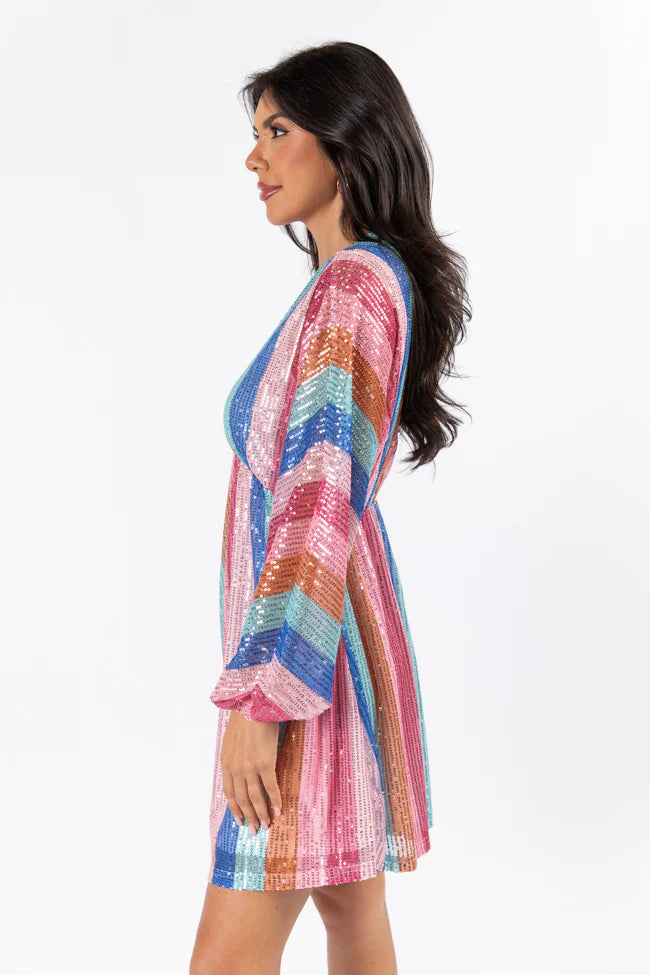 Count On Me Multi Stripe Sequin Dress  FINAL SALE