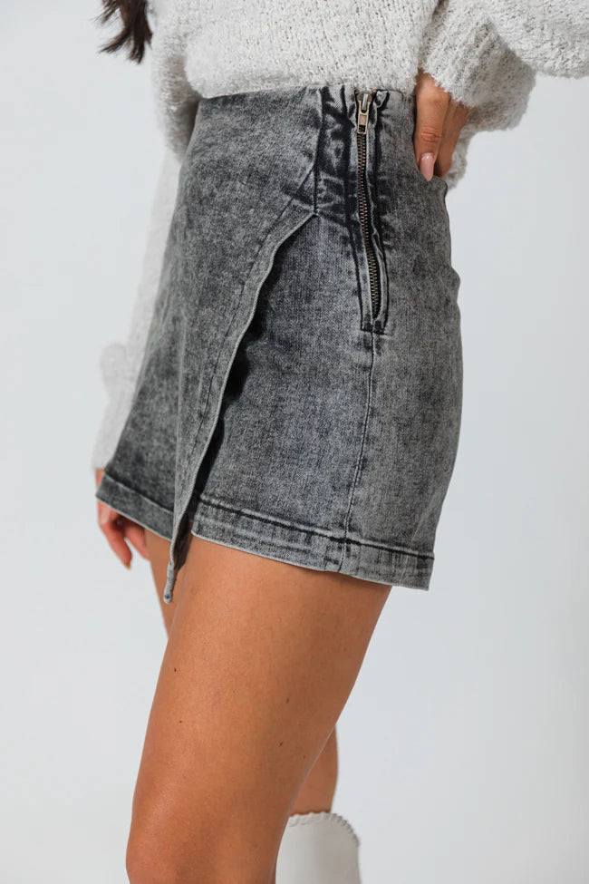 My Favorite Black Acid Wash Denim Skort