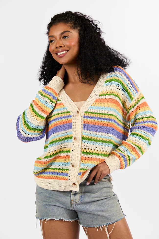 Drive Down Main Purple Multi Striped Open Knit Cardigan